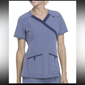 Scrubstar Fashion Mock Wrap Scrub Top Heathered Indigo Blue Women’s Size M
